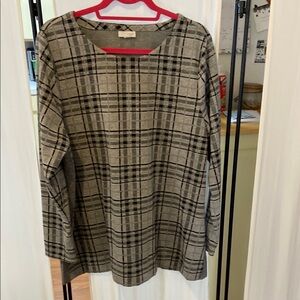 J. Jill Black and Gray Plaid Crewneck Sweater